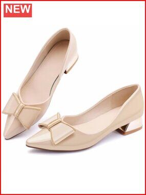 Chunky Low Block Heels Pumps Comfortable Dress Wedding Work Shoes Pointed Toe